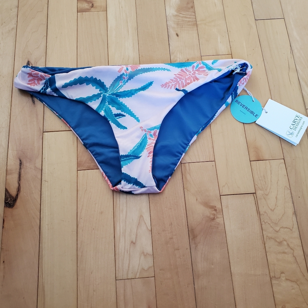 NEW Carve Designs women Sanitas Reversible bikini bottom - Aloe/Pacifica - Large
